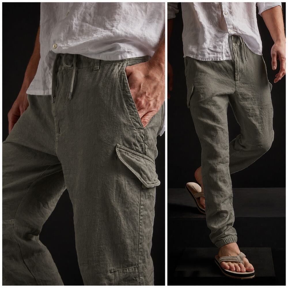 JAMES PERSE Los Angeles Slub Linen Cargo Pant in Olive size 32